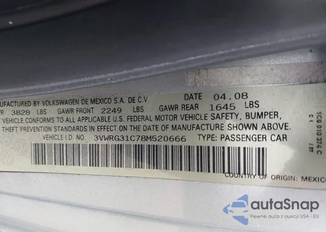 2008 Volkswagen New Beetle S/Se from USA, damaged, VIN 3VWRG31C78M520666